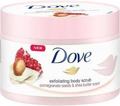 اسکراب بدن داو (Dove) مدل هسته انار و شیباتر (Pomegranate Seeds & Shea Butter) 
