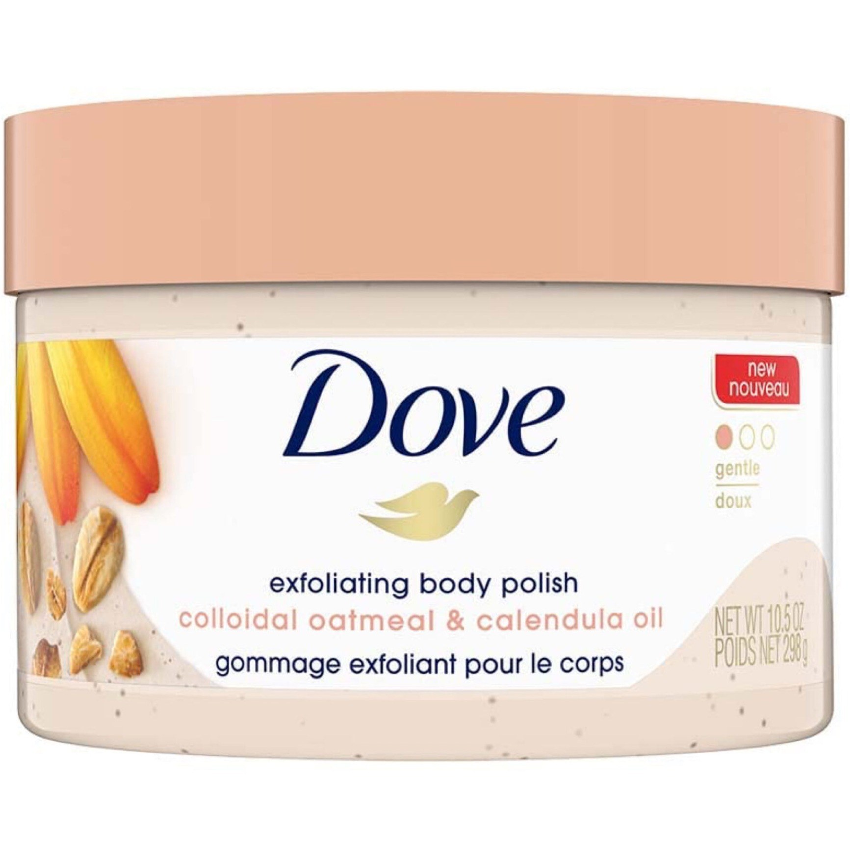 اسکراب بدن داو (Dove) مدل بلغور جو دوسر و روغن کالندولا (Colloidal Oatmeal & Calendula Oil
