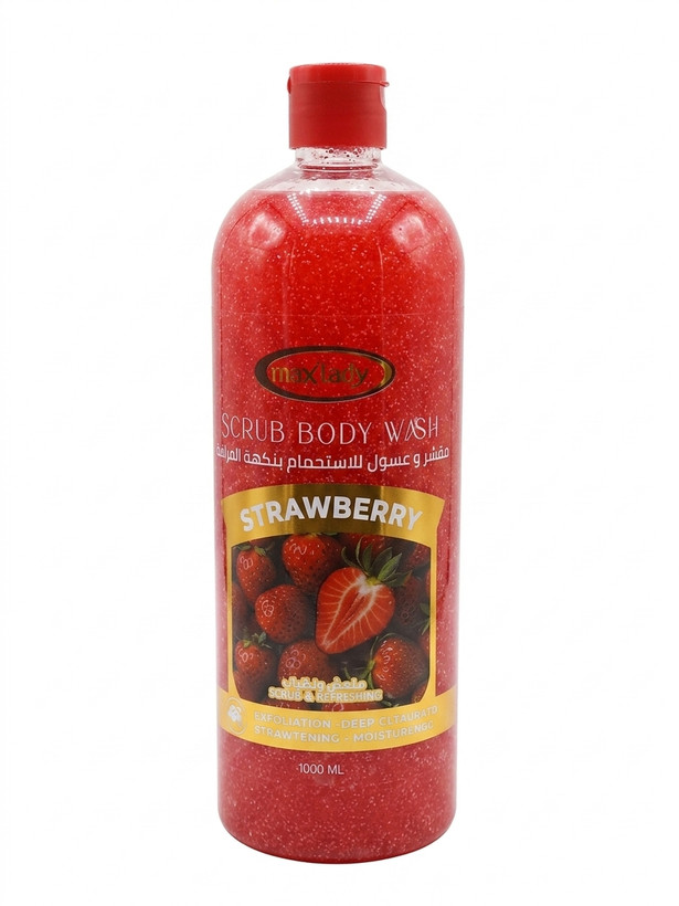 شامپو بدن لایهبردار مکس لیدی با عصاره توتفرنگی (Max Lady Scrub Body Wash - Strawberry)حجم: ۱۰۰۰ میلیلیتر (۱ لیتر)