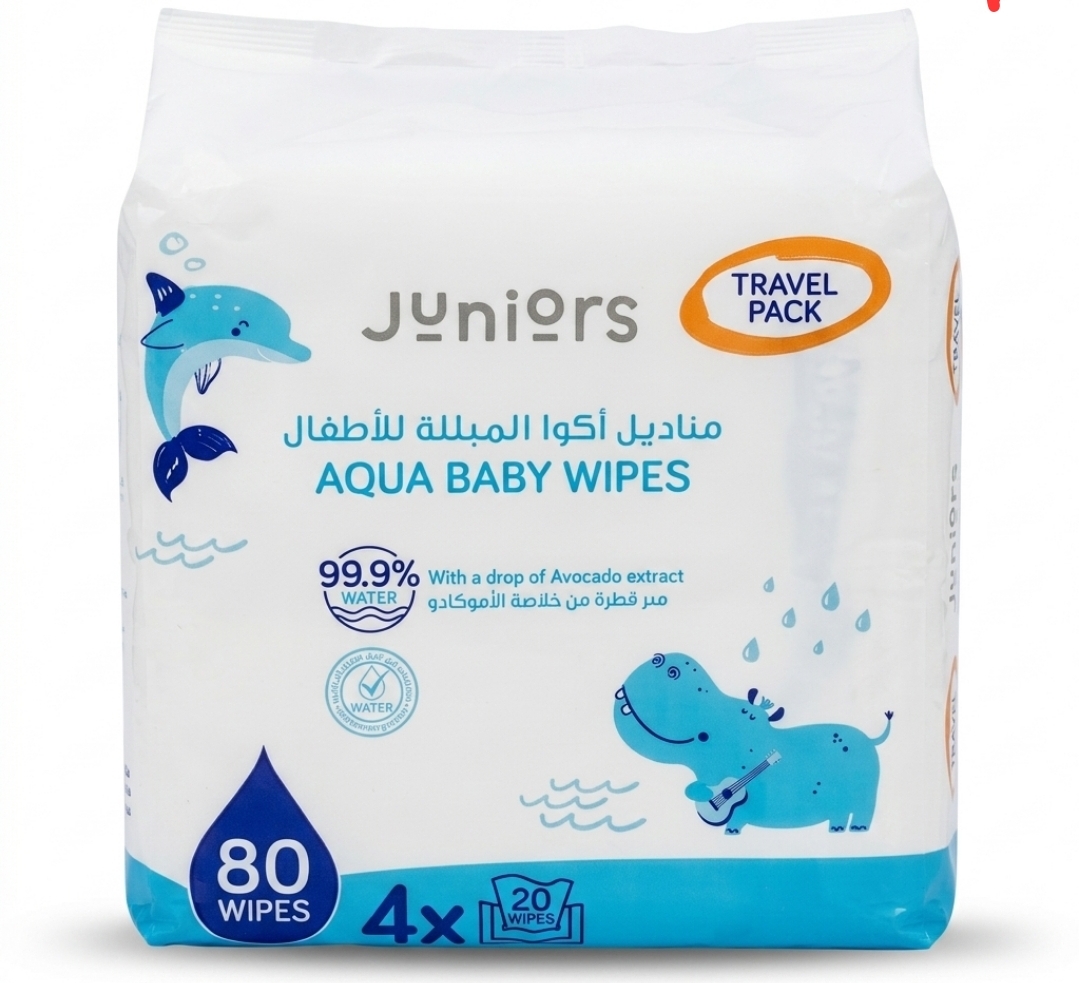 دستمال مرطوب کودک جونیورز (Juniors) مدل Aqua Baby Wipes – بسته ۸۰ عددی