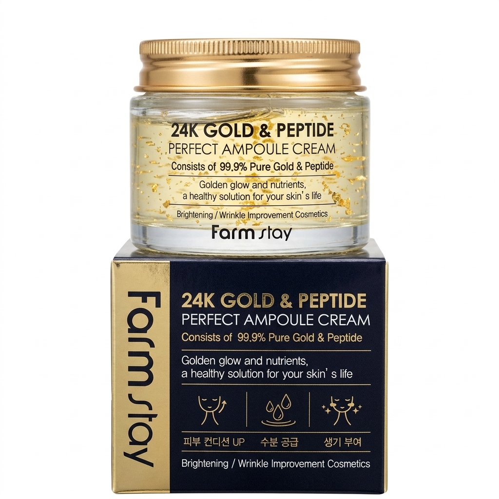 کرم آمپول ۲۴ عیار طلا و پپتید فارم استی (Farm Stay 24K Gold & Peptide Perfect Ampoule Cream) ‌(مستر)