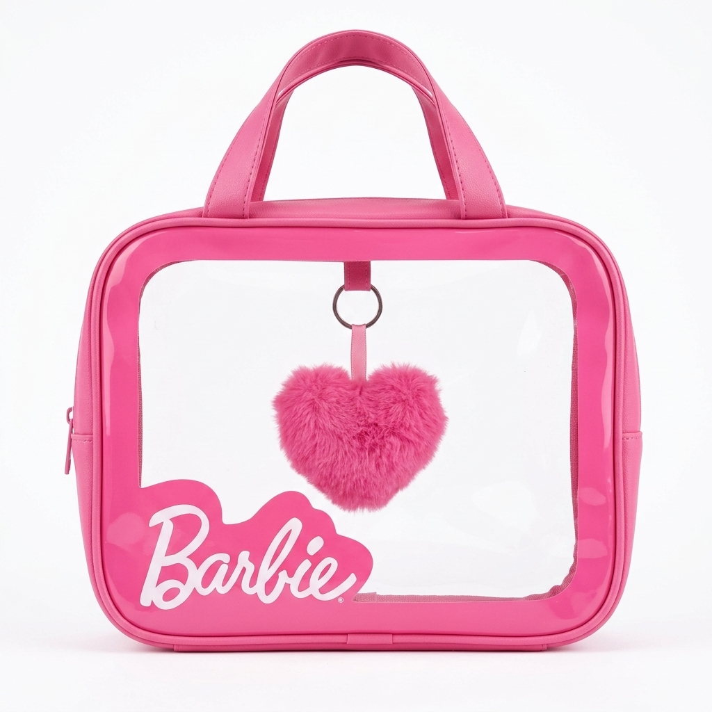 کیف آرایشی و بهداشتی طرح باربی (Barbie) - مدل شفاف دستی