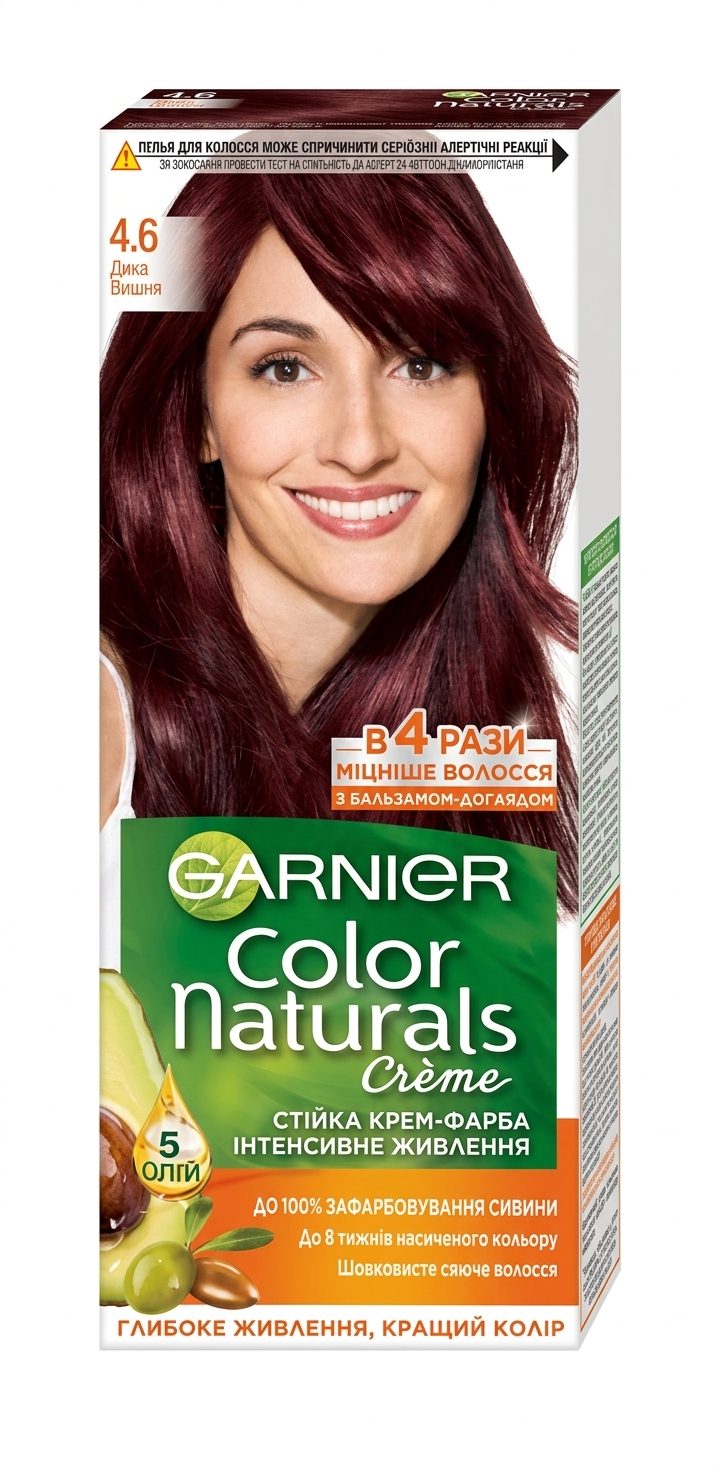 کیت رنگ موی کرمی و تغذیه‌کننده گارنیه (Garnier) سری Color Naturals شماره 4.6 رنگ آلبالویی وحشی (Wild Cherry)