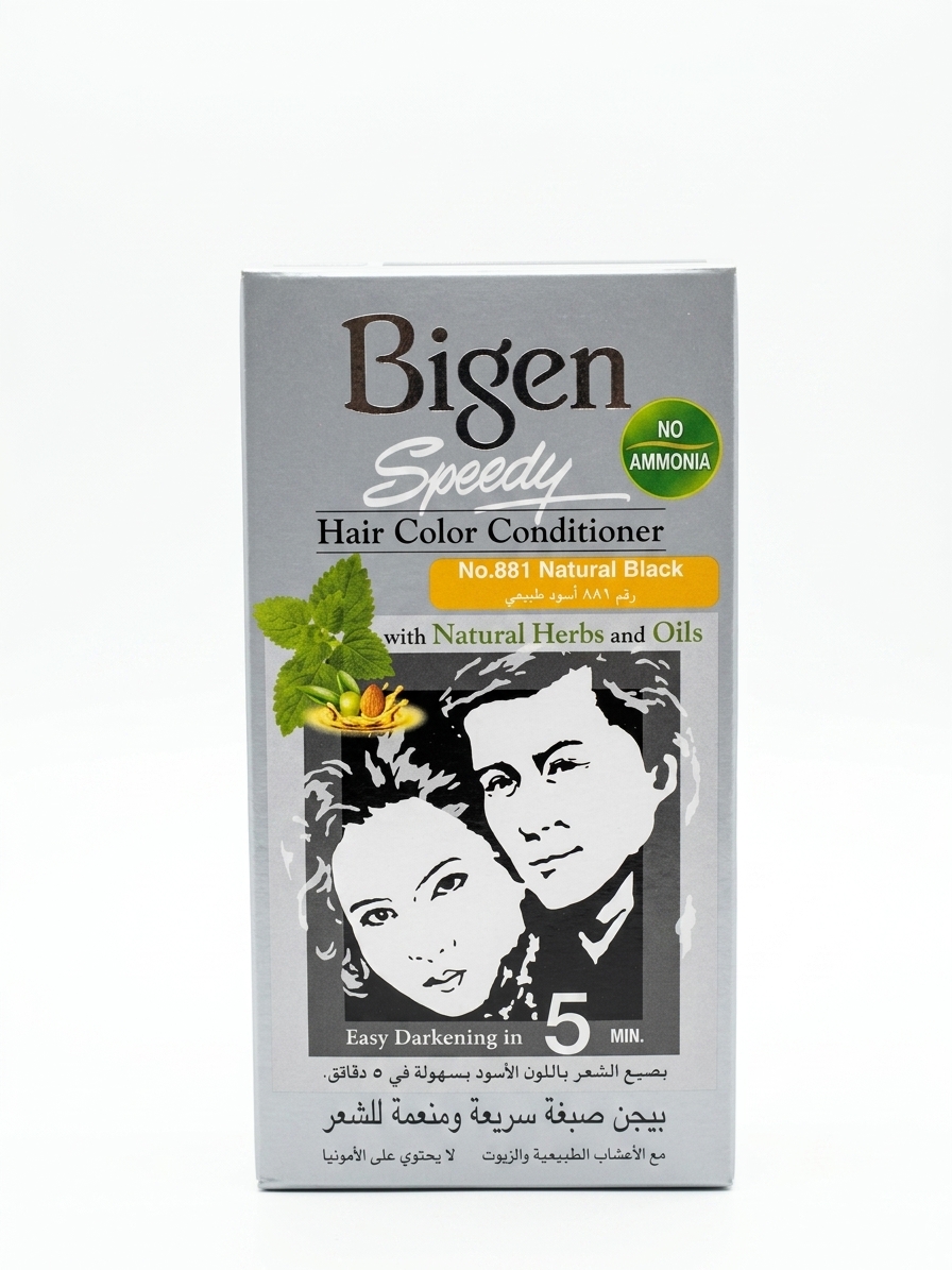 کیت رنگ مو و نرم‌کننده سریع بیژن (Bigen Speedy) شماره 881 رنگ مشکی طبیعی (Natural Black) بدون آمونیاک ‌