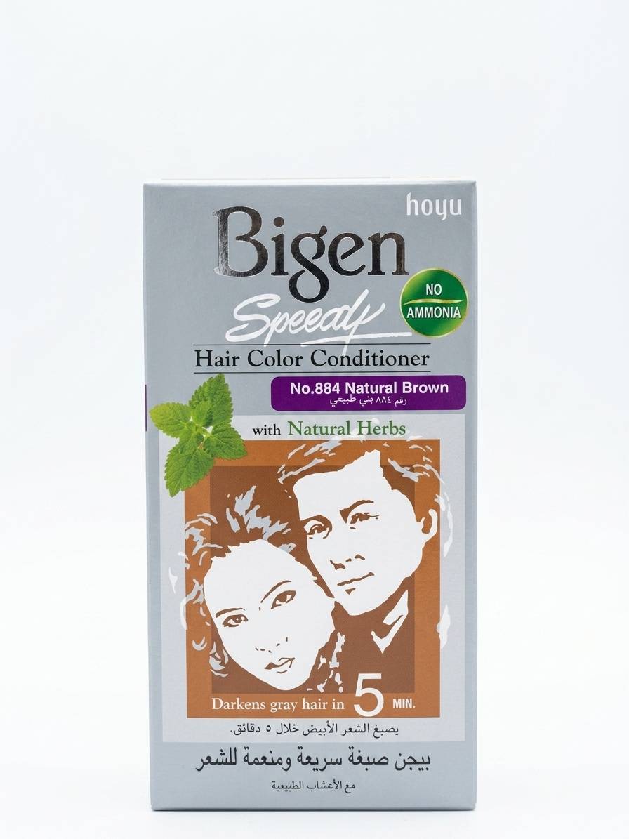 کیت رنگ مو و نرم‌کننده سریع بیژن (Bigen Speedy) شماره 884 رنگ قهوه‌ای طبیعی (Natural Brown) بدون آمونیاک