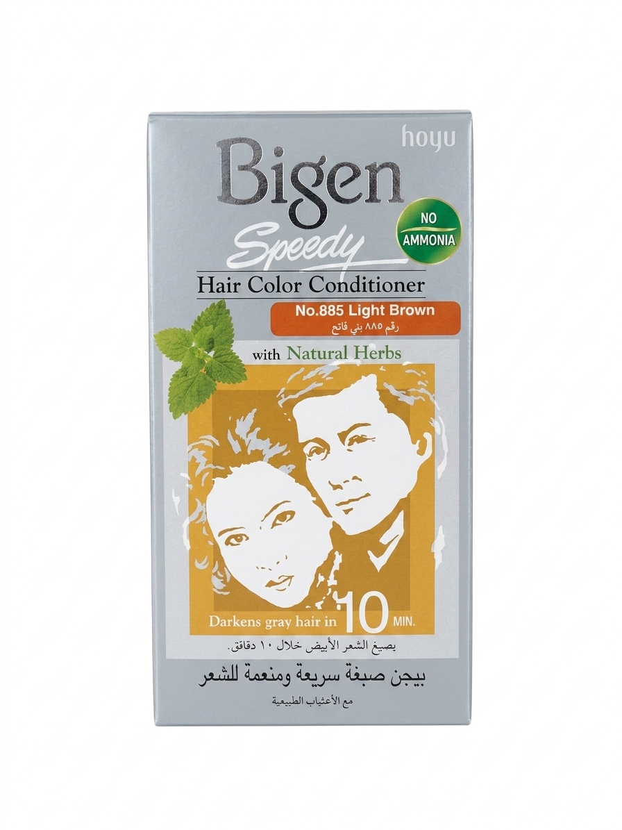 کیت رنگ مو و نرم‌کننده سریع بیژن (Bigen Speedy) شماره 885 رنگ قهوه‌ای روشن (Light Brown) بدون آمونیاک