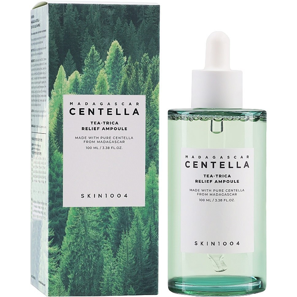 آمپول ضد جوش و التیام‌بخش تی‌-تریکا ماداگاسکار سنتلا اسکین۱۰۰۴ (SKIN1004 Madagascar Centella Tea-Trica Relief Ampoule) – حجم ۱۰۰ میلی‌لیتر ‌