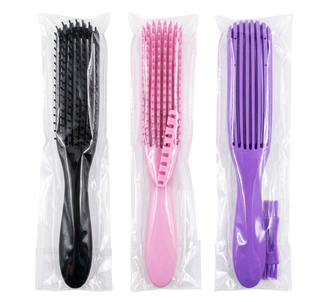 برس گره‌بازکن تخصصی موهای فر و مجعد (Detangling Brush) – مدل منعطف ۸ ردیفه ‌