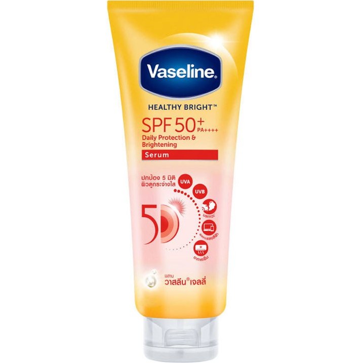 سرم لوسیون بدن روشن‌کننده و محافظت‌کننده وازلین مدل Healthy Bright با SPF 50+ PA++++ (حجم ۳۰۰ میلی‌لیتر)