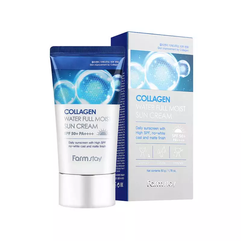 کرم ضد آفتاب فارم استی مدل Collagen Water Full Moist آبرسان و جوانساز زنانه و مردانه بی رنگ حجم ۵۰ میلی لیتر ‌