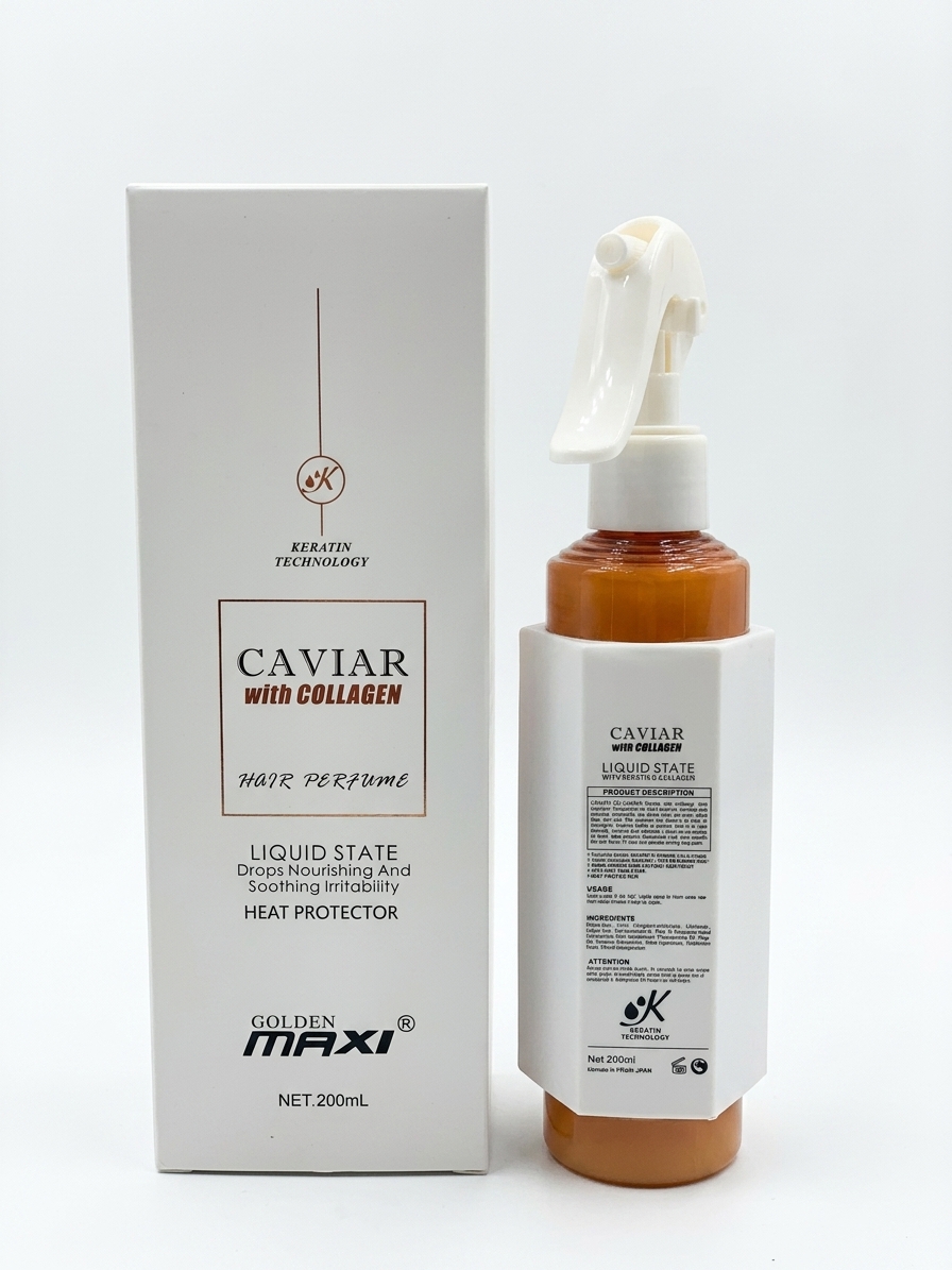 اسپری مو گلدن مکسی مدل Caviar with Collagen محافظ حرارتی و خوشبو کننده زنانه و مردانه بی رنگ حجم ۲۰۰ میلی لیتر ‌