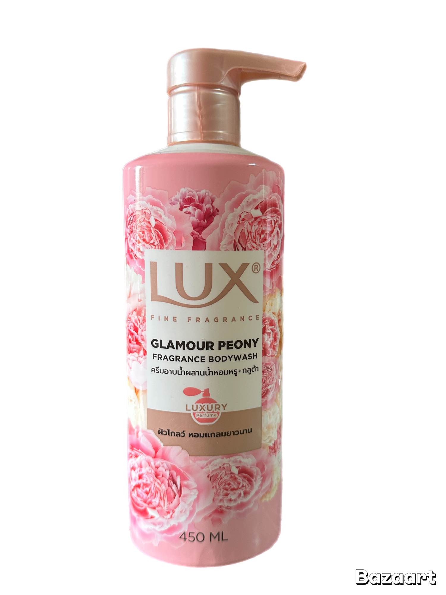 شامپو بدن زنانه لوکس مدل Glamour Peony با رایحه گل صدتومانی و گلوتاتیون صورتی حجم 450 میلی لیتر