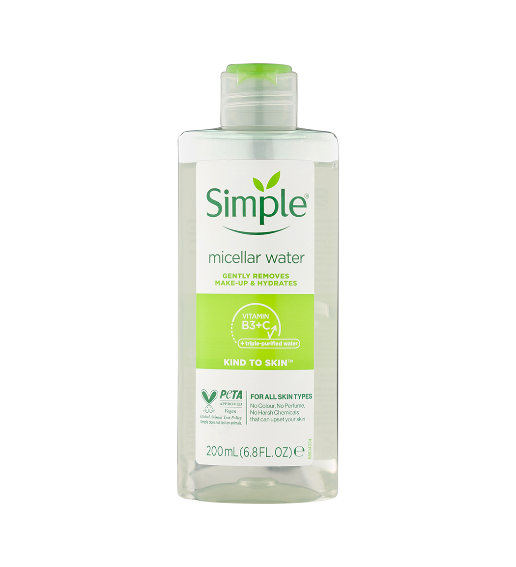 میسلار واتر سیمپل مدل Kind to Skin حاوی ویتامین B3 و C مناسب انواع پوست حجم 200 میلی لیتر بی رنگ