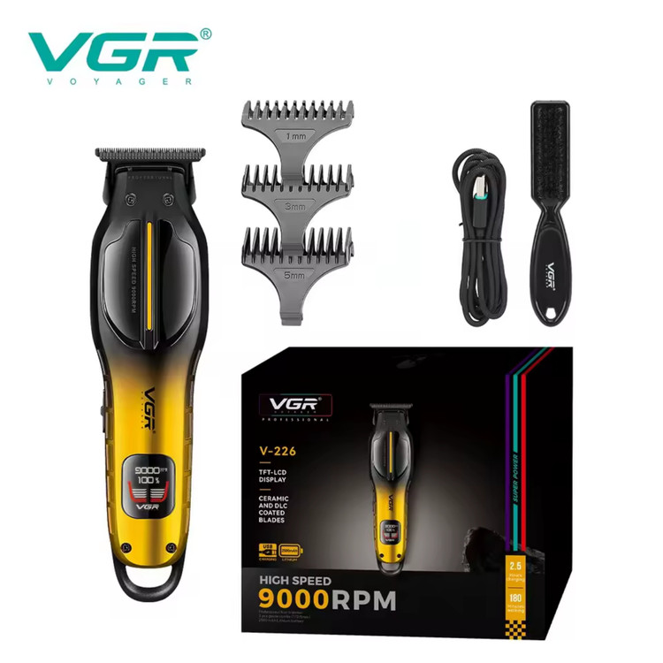ماشین اصلاح و خطزن حرفهای وی جی آر (VGR) مدل V-226 - موتور سوپر توربو ۹۰۰۰ دور - تیغه سرامیکی و DLC(اورجینال)