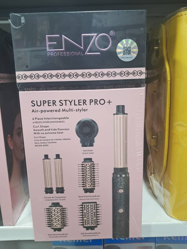 عنوان: سشوار و حالت دهنده چند کاره انزو پروفشنال مدل Super Styler Pro+ EN-6204 بسته 6 عددی زنانه و مردانه مشکی