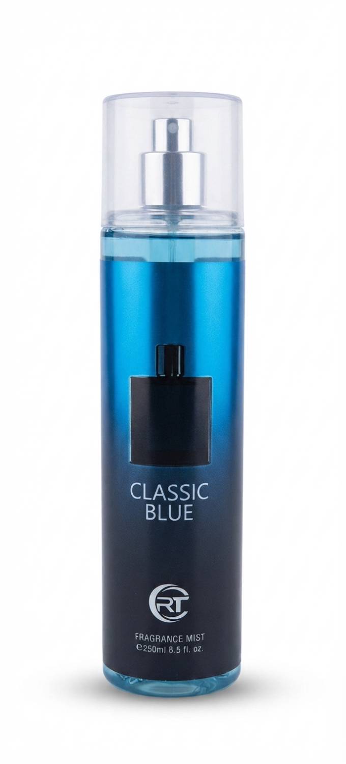 بادی اسپلش مردانه آر تی (RT) مدل Classic Blue با رایحه بلو شنل حجم ۲۵۰ میلی‌لیتر