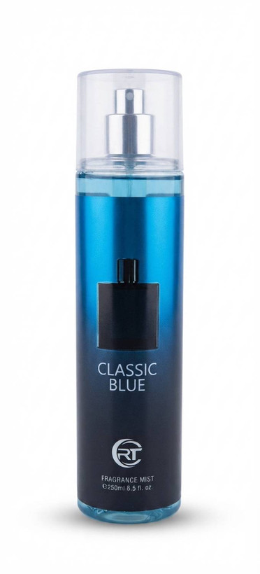 بادی اسپلش مردانه آر تی (RT) مدل Classic Blue با رایحه بلو شنل حجم ۲۵۰ میلیلیتر