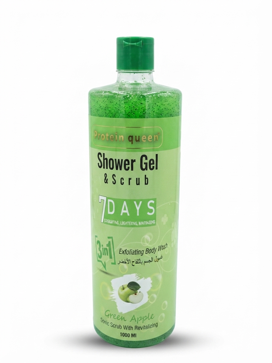 ژل شستشو و اسکراب بدن ۳ در ۱ پروتئین کوئین (Protein Queen) مدل Green Apple حجم ۱۰۰۰