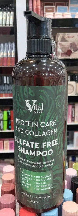 شامپو بدون سولفات ویتال ریچ مدل Protein Care And Collagen حجم 1000 میلی لیتر قهوه ای