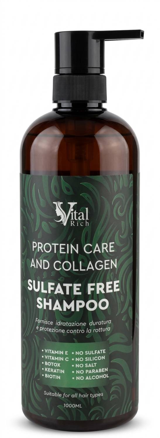 شامپو بدون سولفات ویتال ریچ مدل Protein Care And Collagen حجم 1000 میلی لیتر قهوه ای