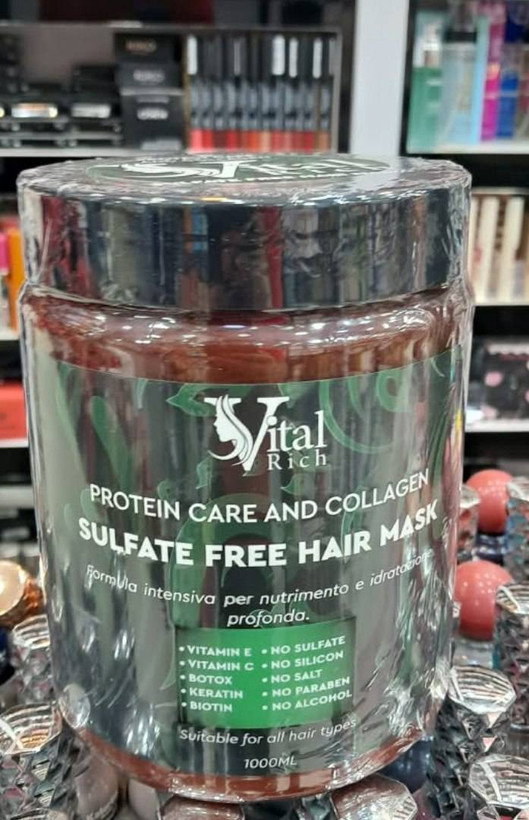 ماسک مو بدون سولفات ویتال ریچ مدل Protein Care And Collagen حجم 1000 میلی لیتر قهوه ای