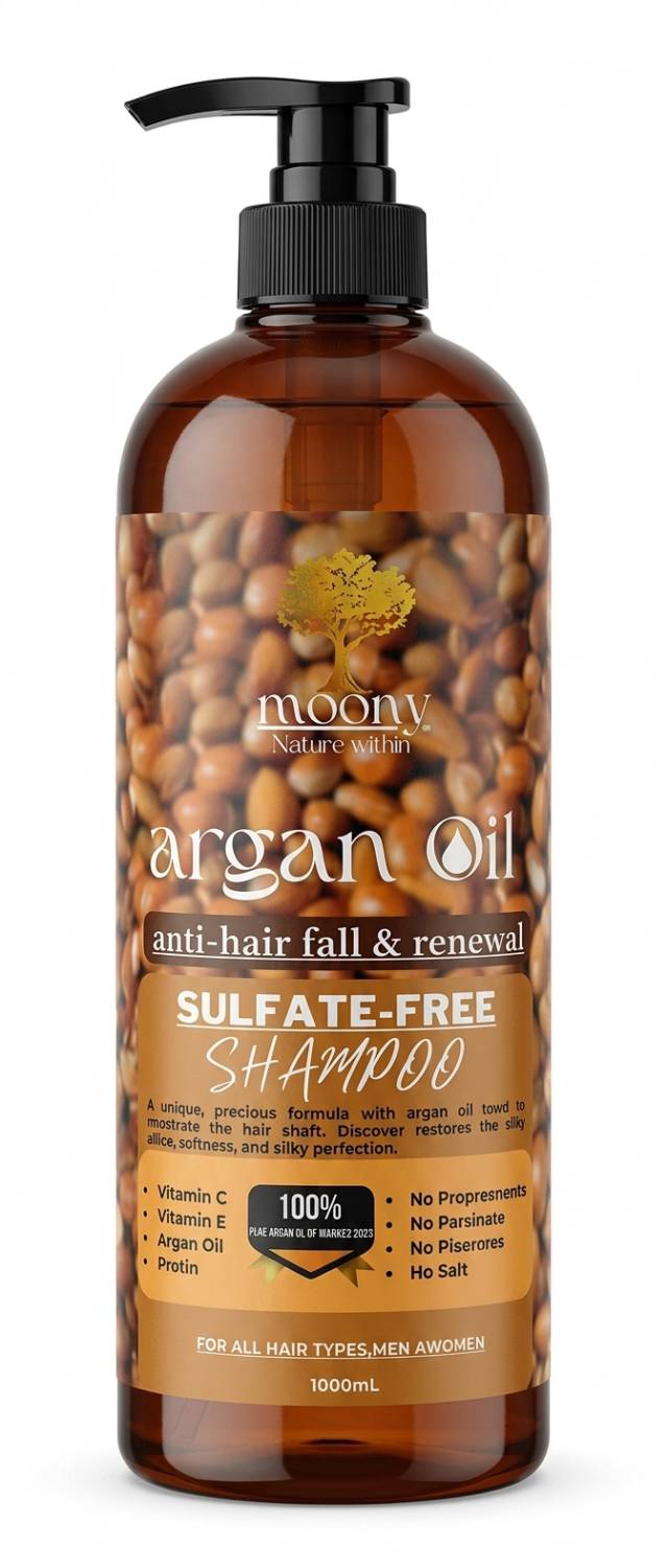 بدون سولفات مونی مدل Argan Oil ضد ریزش و بازسازی کننده مناسب انواع مو قهوه