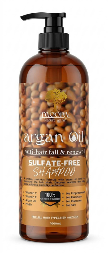 بدون سولفات مونی مدل Argan Oil ضد ریزش و بازسازی کننده مناسب انواع مو قهوه