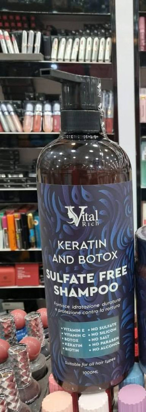 شامپو بدون سولفات ویتال ریچ مدل Keratin and Botox مناسب انواع مو حجم 1000 میلی لیتر قهوه ای