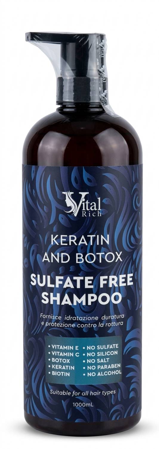 شامپو بدون سولفات ویتال ریچ مدل Keratin and Botox مناسب انواع مو حجم 1000 میلی لیتر قهوه ای