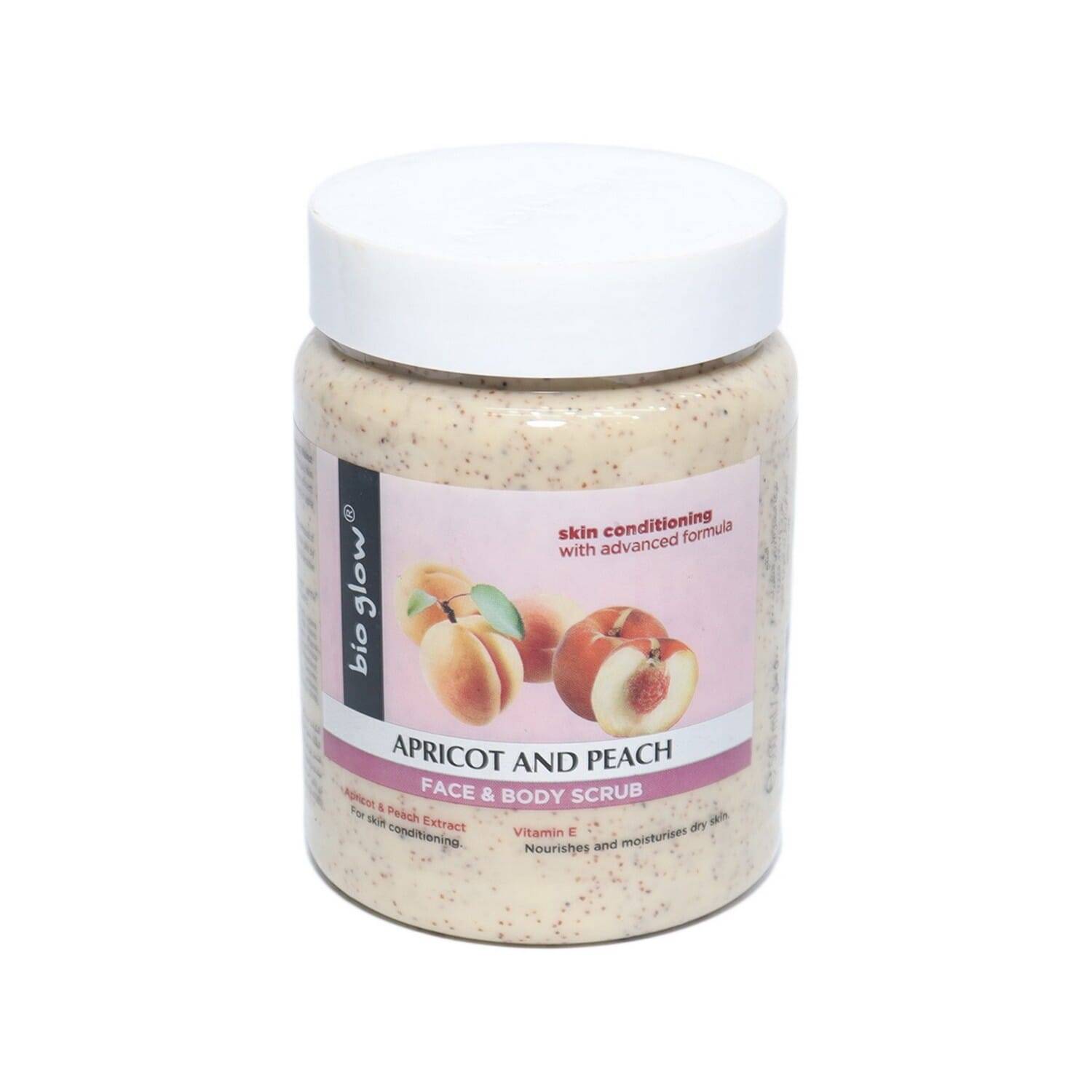 اسکراب صورت و بدن بایو گلو مدل Apricot And Peach حاوی عصاره زردآلو و هلو کرم
