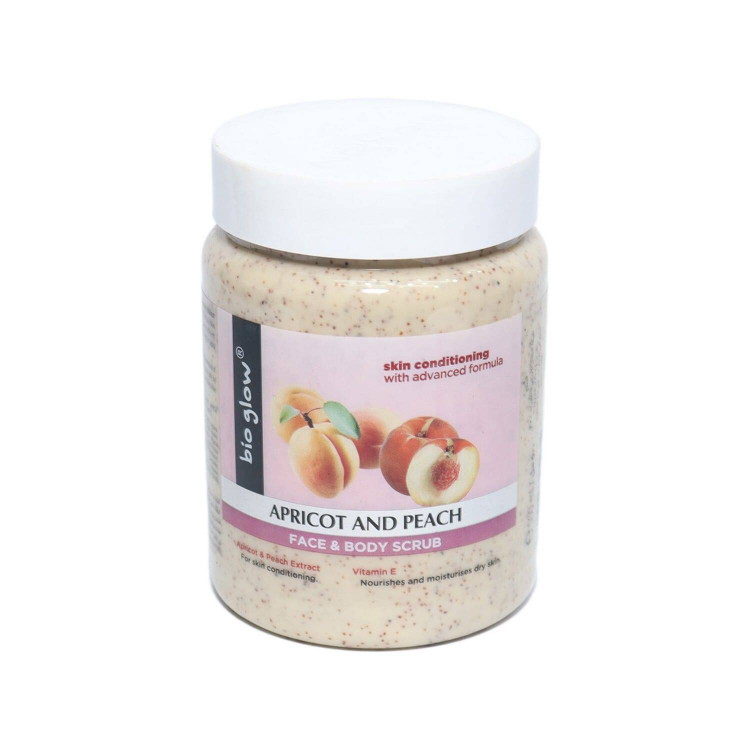 اسکراب صورت و بدن بایو گلو مدل Apricot And Peach حاوی عصاره زردآلو و هلو کرم