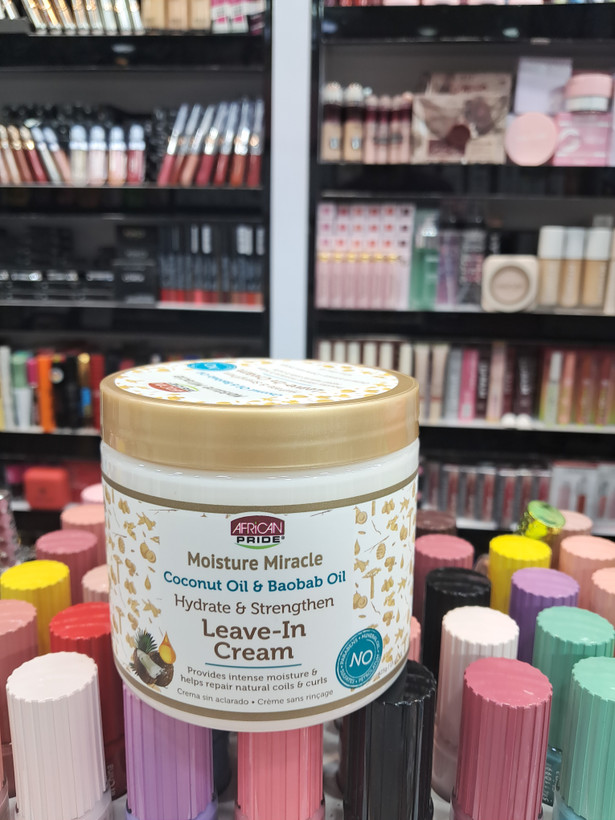 کرم آبرسان و تقویتکننده موهای فر آفریکن پراید مدل African Pride Moisture Miracle Coconut Oil & Baobab Oil Leave-In Cream 425g(اورجینال)