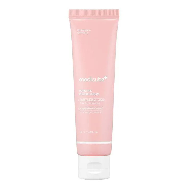 کرم مرطوبکننده صورت مدیکیوب با هیالورونیک اسید مدل PDRN Pink Hyaluronic حجم 50 میلیلیتر مناسب پوستهای خشک، دهیدراته و حساس