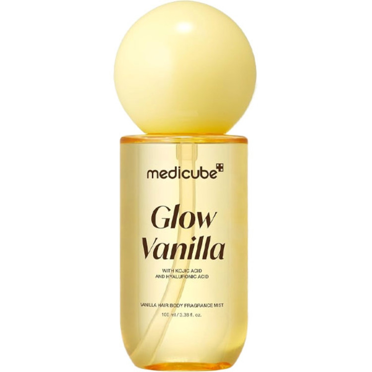 اسپری عطر وانیلی مو و بدن مدیکیوب مدل Glow Vanilla با کوجیک اسید و هیالورونیک اسید حجم 100 میلیلیتر
