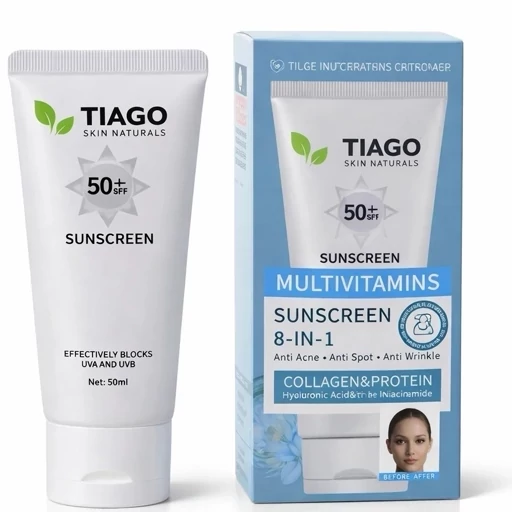ضد آفتاب مولتی ویتامین تیاگو مدل 8-in-1 با SPF 50 پلاس و هیالورونیک اسید